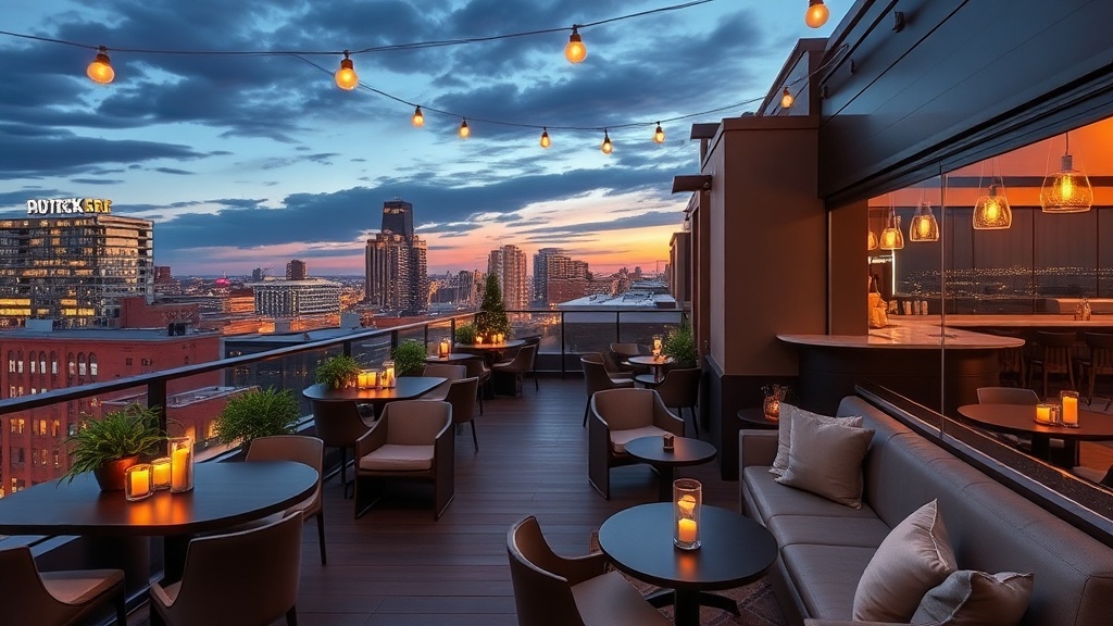 Modern luxury hotel room with wood accents, king bed, and floor-to-ceiling windows overlooking Austin cityscape